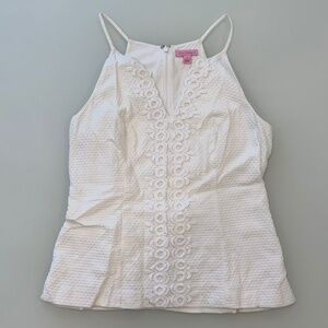 Lilly Pulitzer Annabelle Top, Women's Size 8, White Embroidered